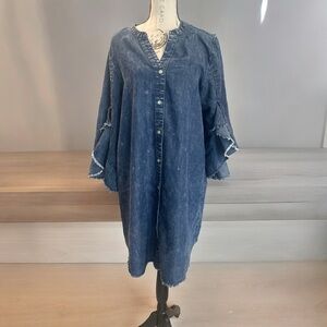 Denim Dress by GIVEN KALE Womens SZ Large. Y neck line button down lagenlook